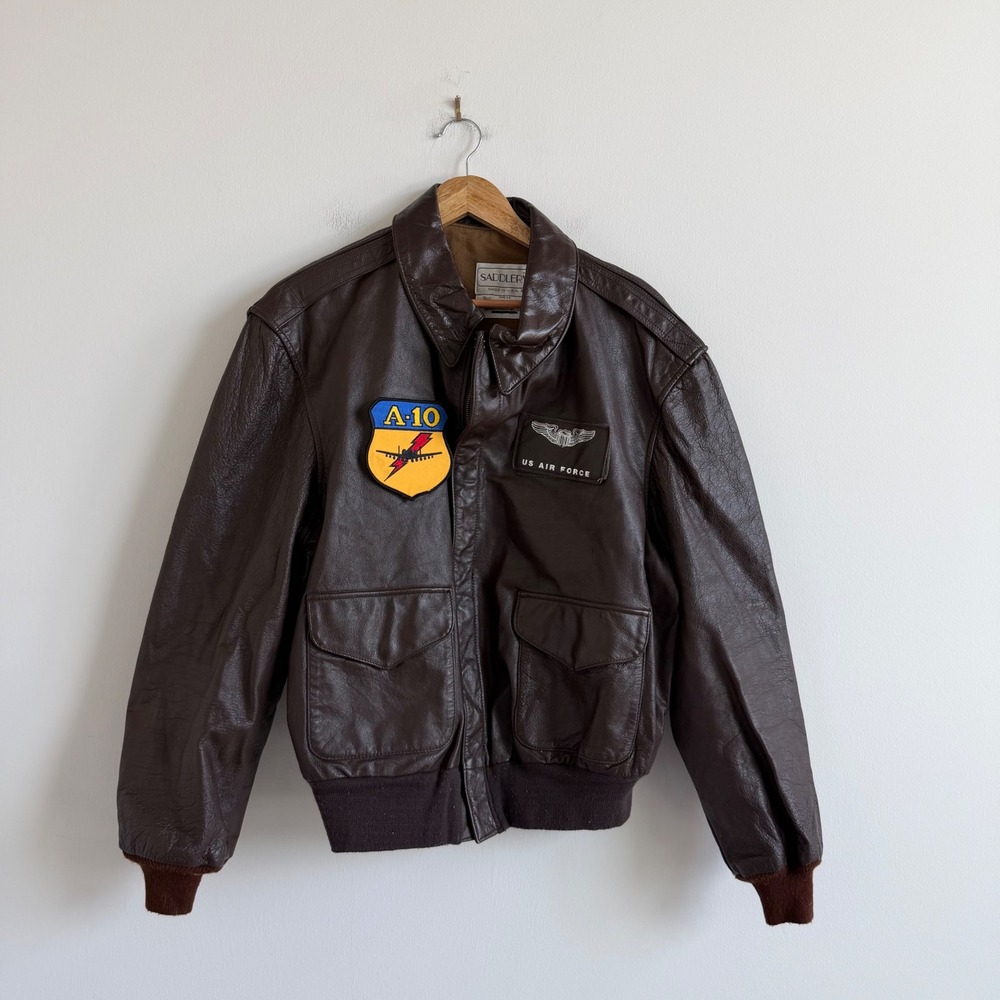 Vintage A-10 Brown Flight‎ US Air Force Saddler Leather Bomber Jacket Size 46R
